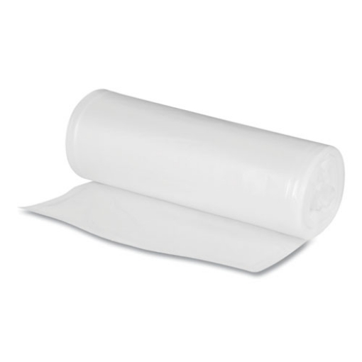 Picture of recycled low-density polyethylene can liners for slim jim containers, 23gal, 1mil, 28" x 45", clear,15 bags/roll, 10 rolls/ct