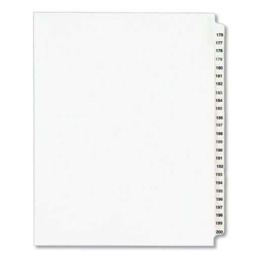 Picture of Preprinted Legal Exhibit Side Tab Index Dividers, Avery Style, 25-Tab, 176 To 200, 11 X 8.5, White, 1 Set, (1337)