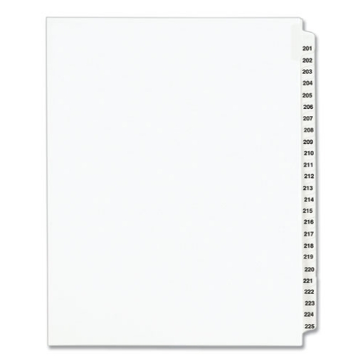 Picture of Preprinted Legal Exhibit Side Tab Index Dividers, Avery Style, 25-Tab, 201 To 225, 11 X 8.5, White, 1 Set, (1338)