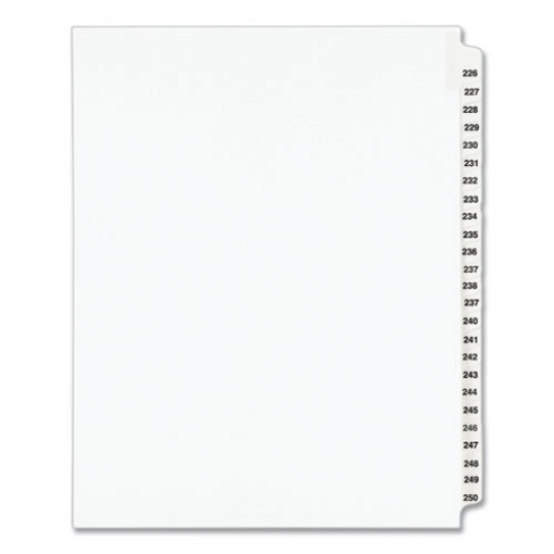 Picture of Preprinted Legal Exhibit Side Tab Index Dividers, Avery Style, 25-Tab, 226 To 250, 11 X 8.5, White, 1 Set, (1339)