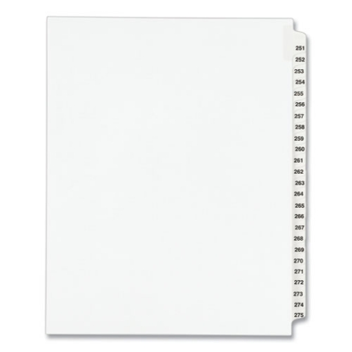 Picture of Preprinted Legal Exhibit Side Tab Index Dividers, Avery Style, 25-Tab, 251 To 275, 11 X 8.5, White, 1 Set, (1340)