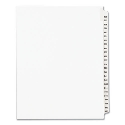 Picture of Preprinted Legal Exhibit Side Tab Index Dividers, Avery Style, 25-Tab, 326 To 350, 11 X 8.5, White, 1 Set, (1343)
