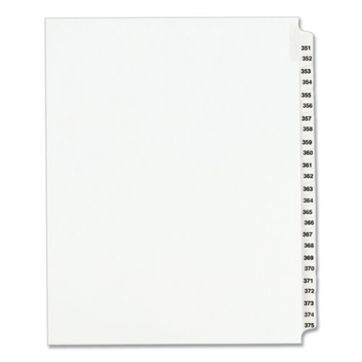 Picture of Preprinted Legal Exhibit Side Tab Index Dividers, Avery Style, 25-Tab, 351 To 375, 11 X 8.5, White, 1 Set, (1344)