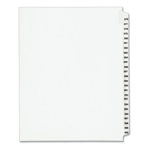Picture of Preprinted Legal Exhibit Side Tab Index Dividers, Avery Style, 25-Tab, 376 To 400, 11 X 8.5, White, 1 Set, (1345)