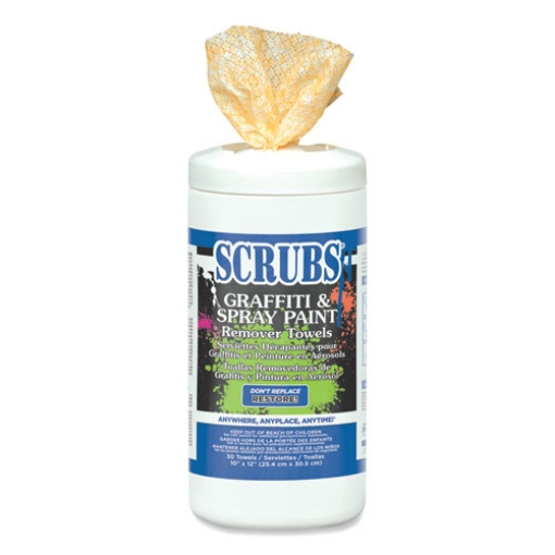 Picture of Graffiti and Paint Remover Towels, Citrus, 10 x 12, Neutral Scent, Orange on White, 30/Canister, 6 Canisters/Carton