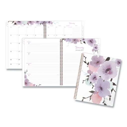 Picture of Mina Weekly/Monthly Planner, Main Floral Artwork, 11 x 8.5, White/Violet/Peach Cover, 12-Month (Jan to Dec): 2024