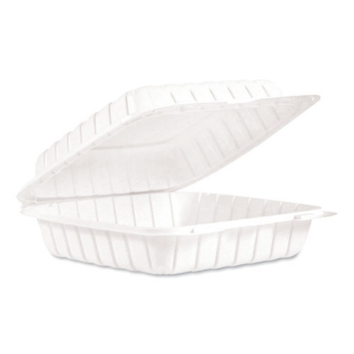 Picture of Hinged Lid Containers, Single Compartment, 9 x 8.8 x 3, White, Plastic, 150/Carton