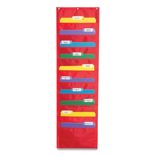 Picture of Storage Pocket Chart, 10 Pockets, Hanger Grommets, 14 X 47, Red