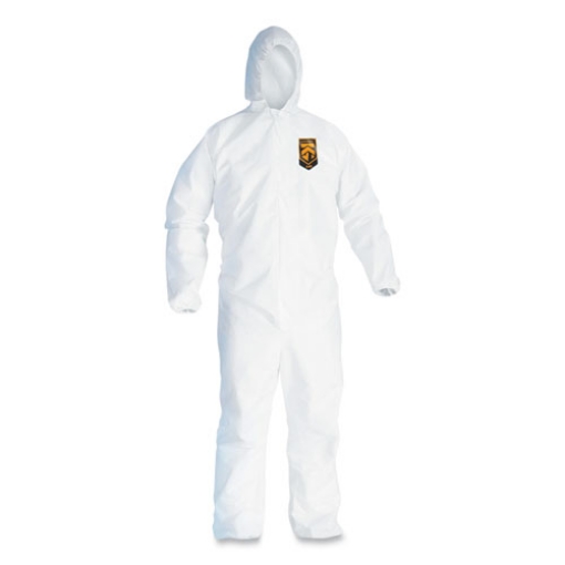 Picture of A45 Liquid/particle Protection Surface Prep/paint Coveralls, Hood, Elastic Wrist/ankles, 4xl, White, 25/carton