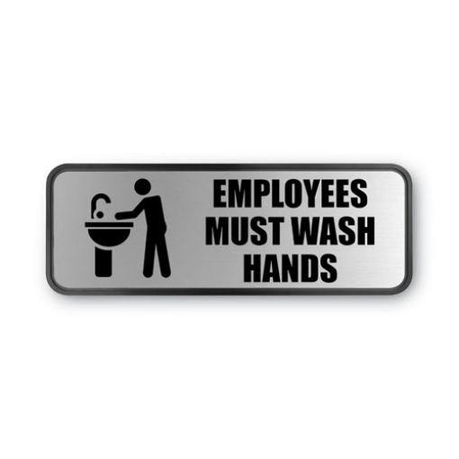 Picture of Brushed Metal Office Sign, Employees Must Wash Hands, 9 X 3, Silver