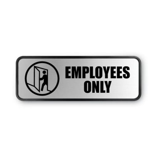 Picture of Brushed Metal Office Sign, Employees Only, 9 X 3, Silver