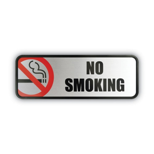 Picture of Brush Metal Office Sign, No Smoking, 9 X 3, Silver/red