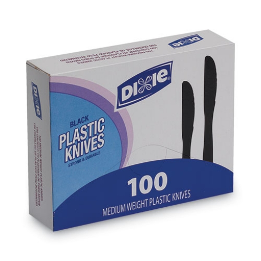 Picture of Plastic Tableware, Heavy Mediumweight Knives, Black, 100/box