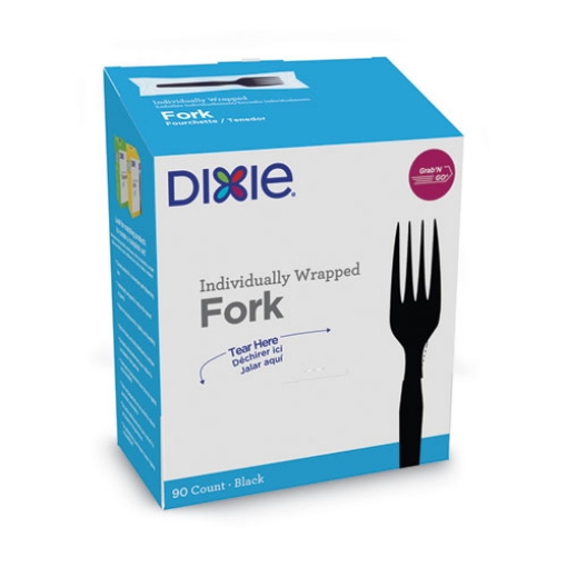 Picture of Grab'n Go Wrapped Cutlery, Forks, Black, 90/box