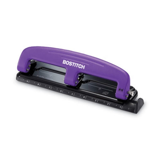 Picture of 12-Sheet Ez Squeeze Three-Hole Punch, 9/32" Holes, Purple/black