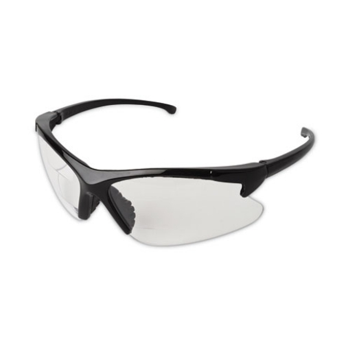 Picture of dual readers safety glasses, 2.0 diopter, black frame, clear hardcoat scratch-resistant lens