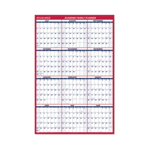 Picture of Academic Erasable Reversible Extra Large Wall Calendar, 48 x 32, White/Blue/Red, 12 Month (July to June): 2023 to 2024