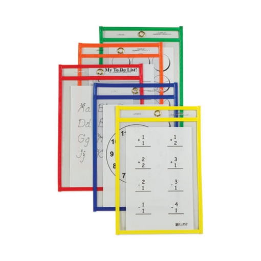 Picture of Reusable Dry Erase Pockets, 6 X 9, Assorted Primary Colors, 10/pack