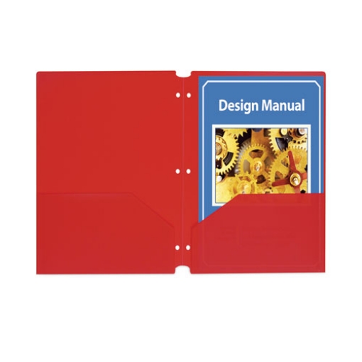 Picture of Two-Pocket Heavyweight Poly Portfolio Folder, 3-Hole Punch, 11 X 8.5, Red, 25/box