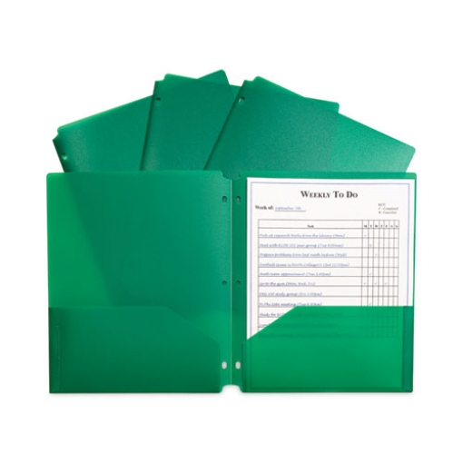 Picture of Two-Pocket Heavyweight Poly Portfolio Folder, 3-Hole Punch, 11 x 8.5, Green, 25/Box