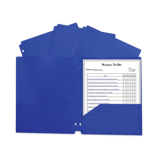 Picture of Two-Pocket Heavyweight Poly Portfolio Folder, 3-Hole Punch, 11 x 8.5, Blue, 25/Box