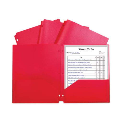 Picture of Two-Pocket Heavyweight Poly Portfolio Folder, 3-Hole Punch, 11 x 8.5, Red, 25/Box