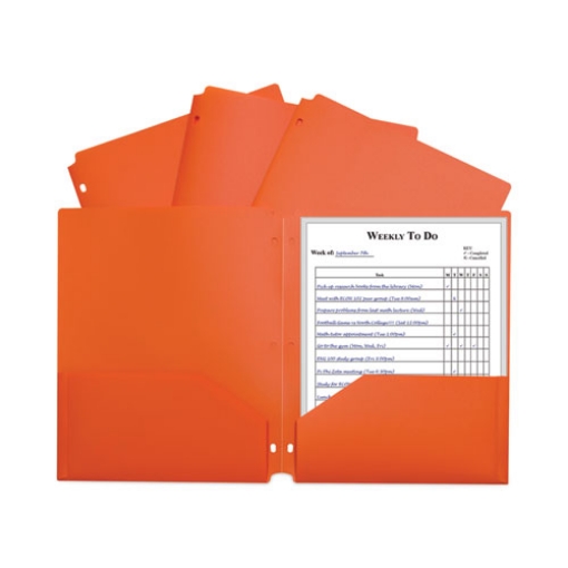 Picture of Two-Pocket Heavyweight Poly Portfolio Folder, 3-Hole Punch, 11 x 8.5, Orange, 25/Box