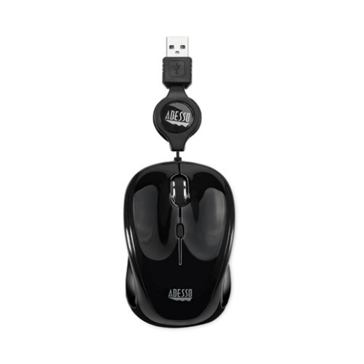 Picture of Illuminated Retractable Mouse, USB 2.0, Left/Right Hand Use, Black