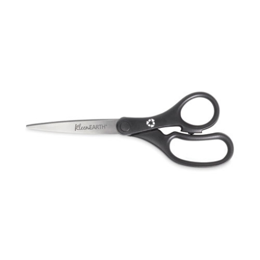 Picture of Kleenearth Basic Plastic Handle Scissors, 8" Long, 3.25" Cut Length, Black Straight Handles, 3/pack