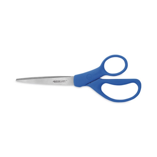 Picture of Preferred Line Stainless Steel Scissors, 8" Long, 3.5" Cut Length, Blue Straight Handles, 2/pack