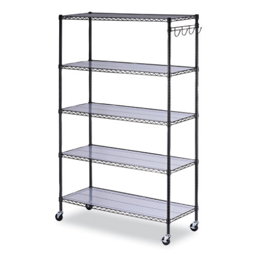 Picture of 5-Shelf Wire Shelving Kit With Casters And Shelf Liners, 48w X 18d X 72h, Black Anthracite