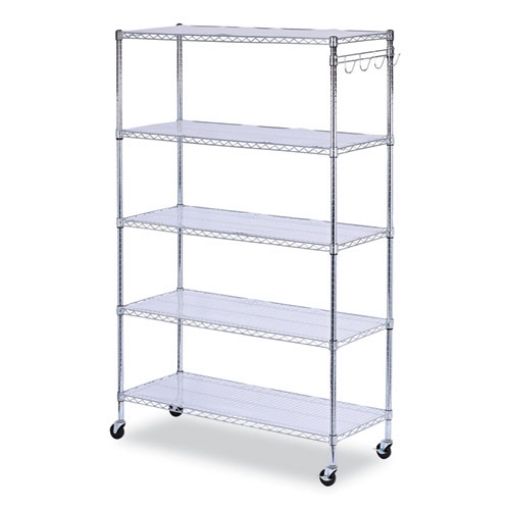 Picture of 5-Shelf Wire Shelving Kit With Casters And Shelf Liners, 48w X 18d X 72h, Silver