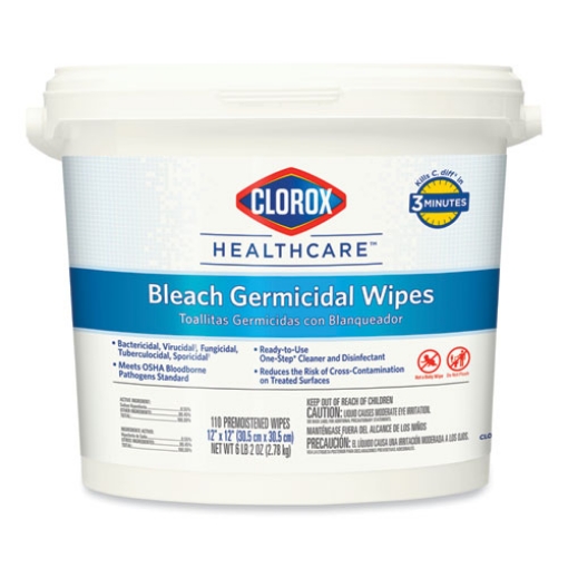 Picture of Bleach Germicidal Wipes, 1-Ply, 12 x 12, Unscented, White, 110/Bucket