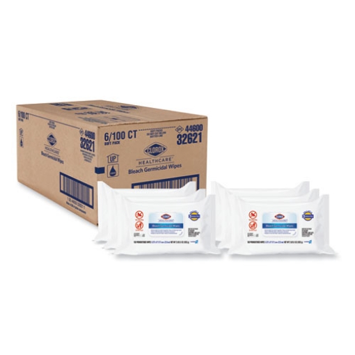 Picture of Bleach Germicidal Wipes, 1-Ply, 6.75 x 9, Unscented, White, 100 Wipes/Flat Pack, 6 Packs/Carton