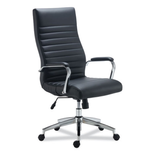 Picture of ALERA EDDLESTON LEATHER MANAGER CHAIR, SUPPORTS UP TO 275 LB, BLACK SEAT/BACK, CHROME BASE