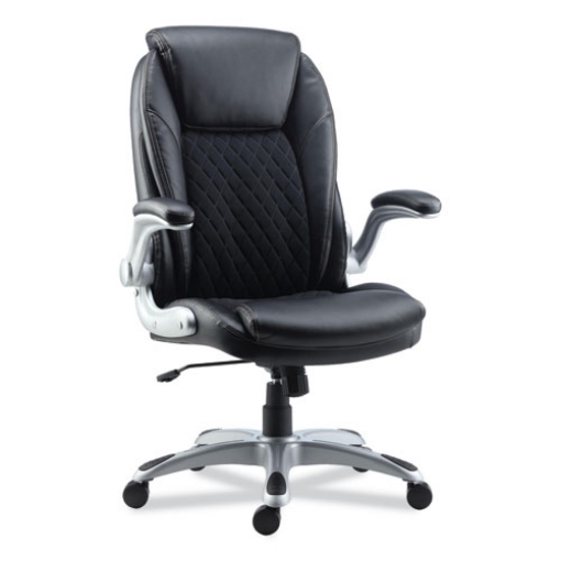 Picture of ALERA LEITHEN BONDED LEATHER MIDBACK CHAIR, SUPPORTS UP TO 275 LB, BLACK SEAT/BACK, SILVER BASE