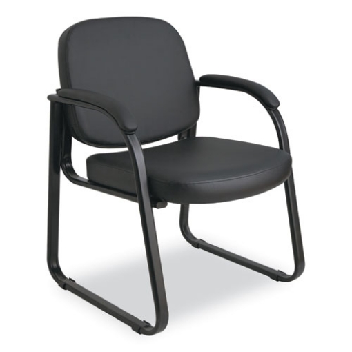 Picture of alera genaro series faux leather half-back sled base guest chair, 25" x 24.80" x 33.66", black seat, black back, black base