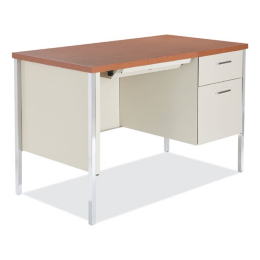 Picture of Single Pedestal Steel Desk, 45.25" X 24" X 29.5", Cherry/putty
