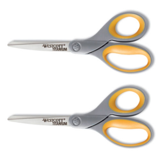 Picture of Titanium Bonded Scissors, 8" Long, 3.5" Cut Length, Gray/yellow Straight Handles, 2/pack
