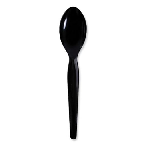 Picture of Heavyweight Wrapped Polystyrene Cutlery, Teaspoon, Black, 1,000/carton