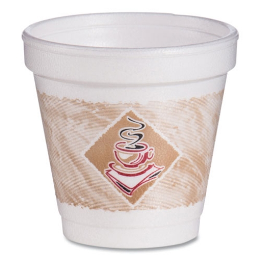 Picture of ThermoGlaze Insulated Foam Cups Stock Prints, 4 oz, White/Beige/Red, 1,000/Carton