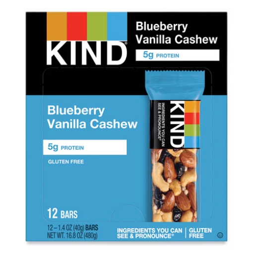 Picture of Fruit And Nut Bars, Blueberry Vanilla And Cashew, 1.4 Oz Bar, 12/box