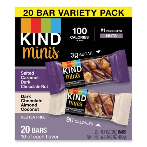 Picture of Minis, Salted Caramel And Dark Chocolate Nut/dark Chocolate Almond And Coconut, 0.7 Oz, 20/pack