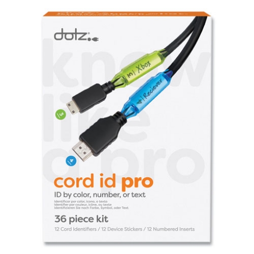 Picture of cord id pro, (12) cable identifiers, (12) device stickers, (12) customizable inserts