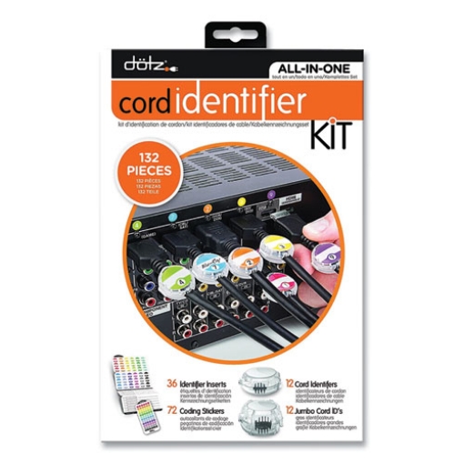 Picture of cord id kit, (12) regular and (12) jumbo-sized cord identifiers, (72) color-coded stickers, (36) identifier inserts