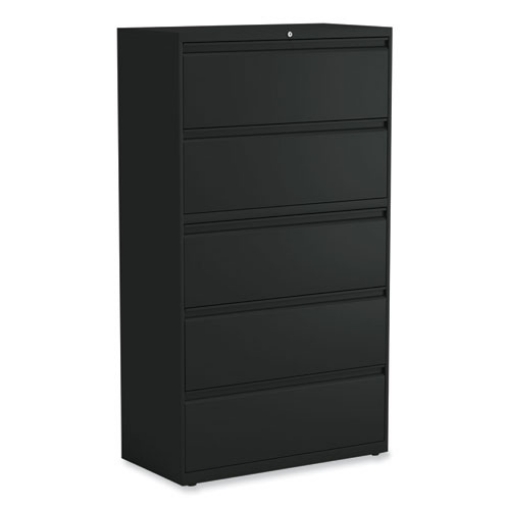 Picture of Lateral File, 5 Legal/Letter/A4/A5-Size File Drawers, Black, 36" x 18.63" x 67.63"