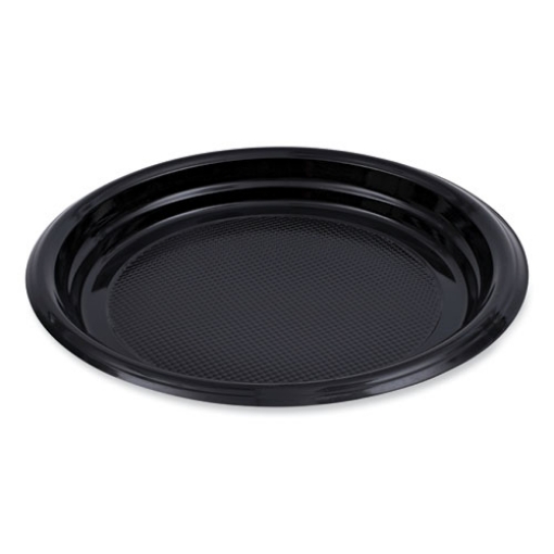 Picture of Hi-Impact Plastic Dinnerware, Plate, 9" Dia, Black, 500/carton