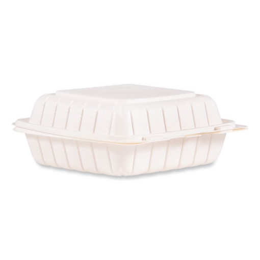 Picture of Hinged Lid Containers, Single Compartment, 8.25 x 8 x 3, White, Plastic, 150/Carton