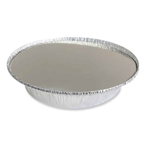 Picture of Round Aluminum To-Go Containers With Lid, 24 Oz, 7" Diameter X 1.47"h, Silver 200/carton