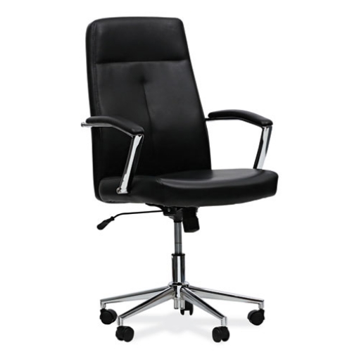 Picture of Leather Task Chair, Supports Up to 275 lb, 18.19" to 21.93" Seat Height, Black Seat, Black Back